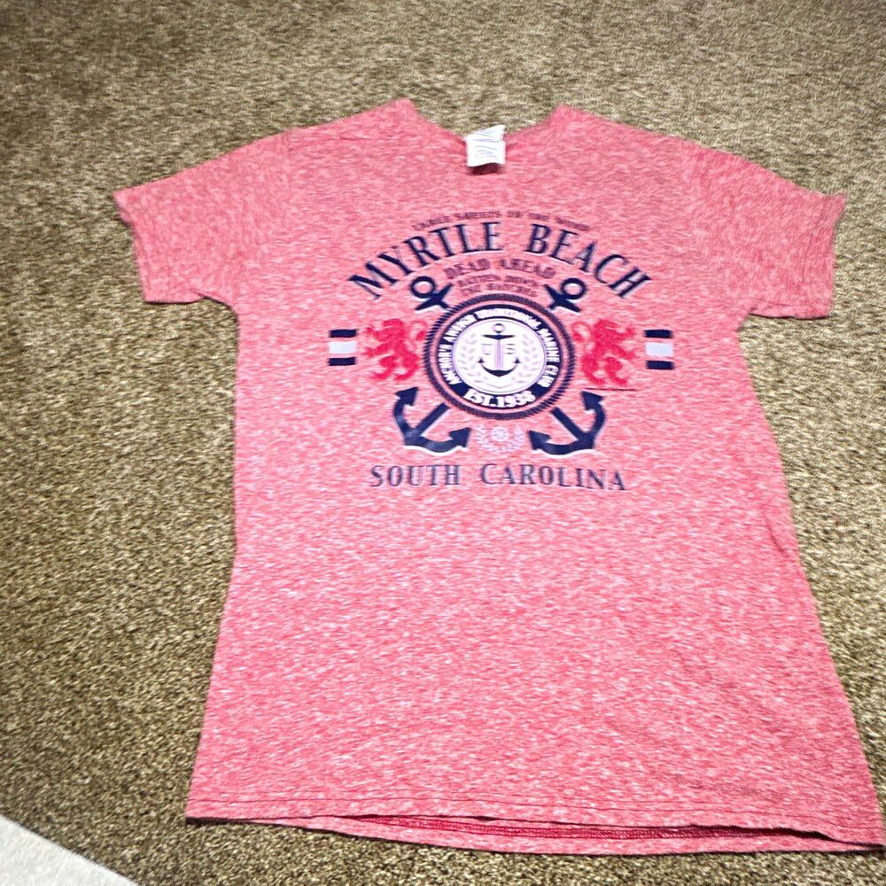 Delta Ringspun Mens S Pink Myrtle Beach SC Anchor Graphic Crew Neck T-Shirt
